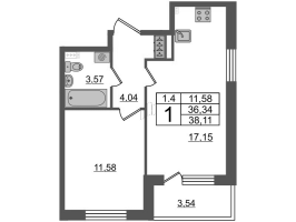 2 ккв (Евро) № 255 Корп.: 1.1 , Секция 5  в ЖК Парадный ансамбль