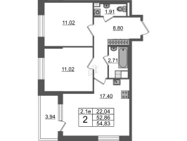 3 ккв (Евро) № 152 Корп.: 7.10 , Секция 3  в ЖК Парадный ансамбль