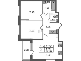 3 ккв (Евро) № 406 Корп.: 6.5 , Секция 6  в ЖК Парадный ансамбль