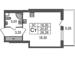 Студия № 24 Корп.: 7.13 , Секция 1  в ЖК Парадный ансамбль