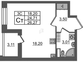 Студия № 97 Корп.: 7.12 , Секция 2  в ЖК Парадный ансамбль