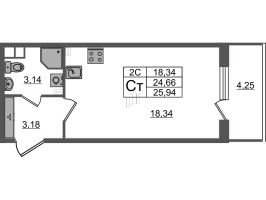 Студия № 82 Корп.: 6.6 , Секция 2  в ЖК Парадный ансамбль