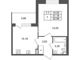 1 ккв № 457 Корп.: 8.1 , Секция 1.9  в ЖК Парадный ансамбль