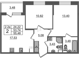 3 ккв (Евро) № 240 Корп.: 6.3 , Секция 4  в ЖК Парадный ансамбль