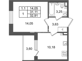 1 ккв № 326 Корп.: 8.1 , Секция 1.7  в ЖК Парадный ансамбль