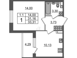 1 ккв № 84 Корп.: 7.11 , Секция 2  в ЖК Парадный ансамбль