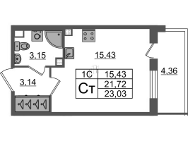 Студия № 91 Корп.: 7.11 , Секция 2  в ЖК Парадный ансамбль