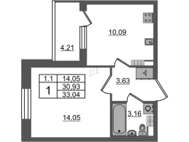 1 ккв № 413 Корп.: 7.13 , Секция 6  в ЖК Парадный ансамбль