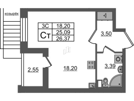 Студия № 65 Корп.: 7.12 , Секция 2  в ЖК Парадный ансамбль