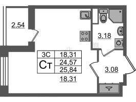 Студия № 373 Корп.: 6.5 , Секция 6  в ЖК Парадный ансамбль