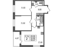 3 ккв (Евро) № 59 Корп.: 7.13 , Секция 1  в ЖК Парадный ансамбль