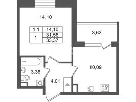 1 ккв № 199 Корп.: 8.1 , Секция 1.5  в ЖК Парадный ансамбль