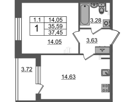 1 ккв № 95 Корп.: 6.1 , Секция 2  в ЖК Парадный ансамбль