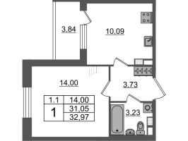 1 ккв № 83 Корп.: 7.10 , Секция 2  в ЖК Парадный ансамбль