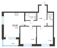 3 ккв (Евро) № 401 Корп.: 8.2 , Секция 8  в ЖК Парадный ансамбль