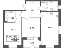 3 ккв (Евро) № 614 Корп.: 8.1 , Секция 1.12  в ЖК Парадный ансамбль