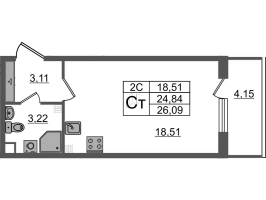 Студия № 38 Корп.: 6.6 , Секция 1  в ЖК Парадный ансамбль