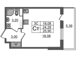 Студия № 124 Корп.: 6.3 , Секция 2  в ЖК Парадный ансамбль