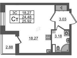 Студия № 308 Корп.: 7.13 , Секция 5  в ЖК Парадный ансамбль