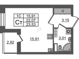 Студия № 96 Корп.: 7.9 , Секция 2  в ЖК Парадный ансамбль