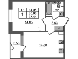 1 ккв № 157 Корп.: 6.5 , Секция 3  в ЖК Парадный ансамбль