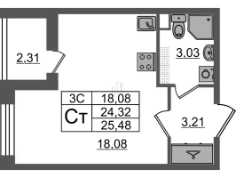 Студия № 68 Корп.: 6.6 , Секция 1  в ЖК Парадный ансамбль