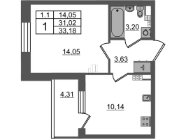 1 ккв № 331 Корп.: 7.13 , Секция 5  в ЖК Парадный ансамбль