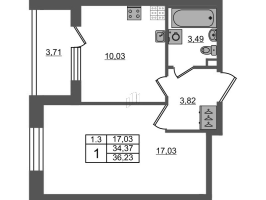 1 ккв № 205 Корп.: 5 , Секция 2.1  в ЖК Парадный ансамбль