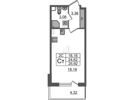 Студия № 196 Корп.: 6.6 , Секция 3  в ЖК Парадный ансамбль