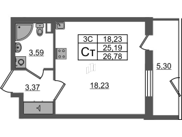 Студия № 68 Корп.: 7.9 , Секция 2  в ЖК Парадный ансамбль
