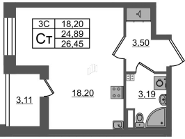 Студия № 75 Корп.: 7.9 , Секция 2  в ЖК Парадный ансамбль