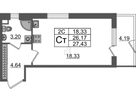Студия № 3 Корп.: 7.11 , Секция 1  в ЖК Парадный ансамбль