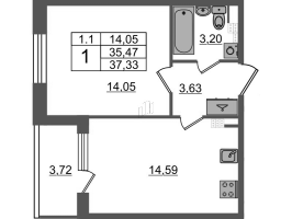 1 ккв № 131 Корп.: 6.5 , Секция 2  в ЖК Парадный ансамбль
