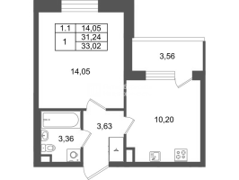 1 ккв № 113 Корп.: 8.3 , Секция 3  в ЖК Парадный ансамбль