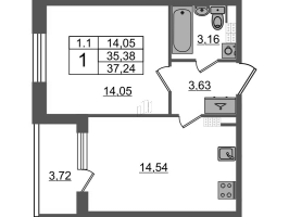 1 ккв № 344 Корп.: 6.5 , Секция 5  в ЖК Парадный ансамбль