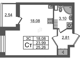Студия № 140 Корп.: 7.7 , Секция 3  в ЖК Парадный ансамбль