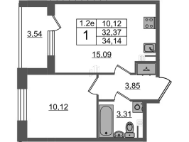 2 ккв (Евро) № 309 Корп.: 6.1 , Секция 6  в ЖК Парадный ансамбль