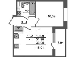 2 ккв (Евро) № 185 Корп.: 6.7 , Секция 3  в ЖК Парадный ансамбль