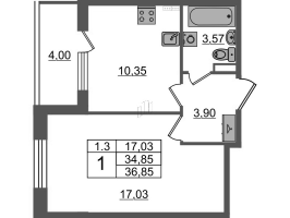 1 ккв № 27 Корп.: 6.6 , Секция 1  в ЖК Парадный ансамбль