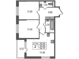 3 ккв (Евро) № 118 Корп.: 6.4 , Секция 2  в ЖК Парадный ансамбль