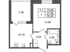 1 ккв № 318 Корп.: 8.1 , Секция 1.7  в ЖК Парадный ансамбль