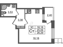 Студия № 133 Корп.: 6.6 , Секция 3  в ЖК Парадный ансамбль