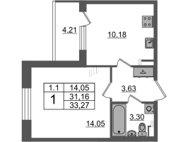 1 ккв № 19 Корп.: 7.13 , Секция 1  в ЖК Парадный ансамбль