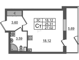 Студия № 60 Корп.: 7.9 , Секция 2  в ЖК Парадный ансамбль