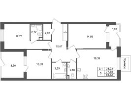 4 ккв (Евро) № 218 Корп.: 8.6 , Секция 1.5  в ЖК Парадный ансамбль