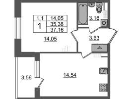 1 ккв № 278 Корп.: 6.5 , Секция 4  в ЖК Парадный ансамбль
