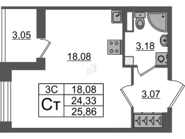 Студия № 23 Корп.: 7.11 , Секция 1  в ЖК Парадный ансамбль