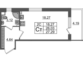 Студия № 15 Корп.: 7.11 , Секция 1  в ЖК Парадный ансамбль
