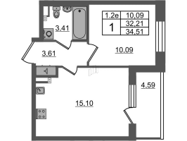 2 ккв (Евро) № 380 Корп.: 7.13 , Секция 6  в ЖК Парадный ансамбль