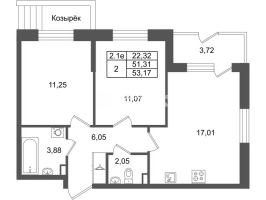 3 ккв (Евро) № 613 Корп.: 8.1 , Секция 1.12  в ЖК Парадный ансамбль
